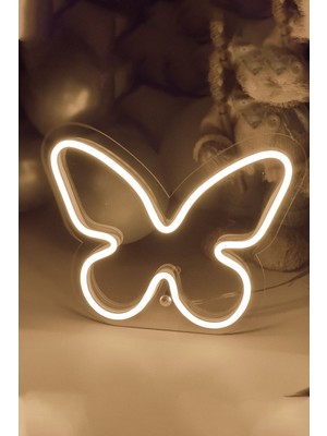 Allians Kelebek Şeklinde Neon LED Işıklı Çocuk Odası Dekoru, 20X16 cm