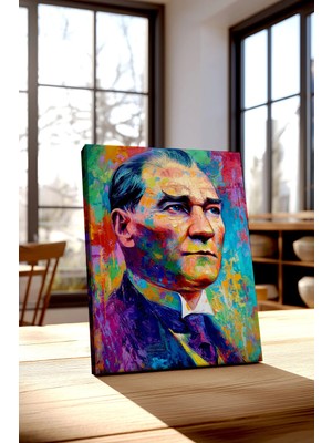Ahsen resim çerçeve Atatürk Kanvas Tablo Yağlı Boya Tasarım Siyah Beyaz Işyeri Ev