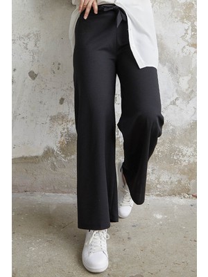 inStyle Beli Kuşaklı Bol Scuba Pantolon - Siyah