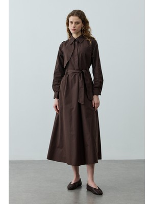 Fahhar Maxi Trenç Elbise Kahverengi