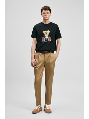 Lufian Teddy Modern Grafik T- Shirt Siyah