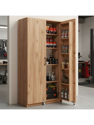Misterium Elite Iki Kapaklı Çok Amaçlı Kiler Erzak Dolabı - Geniş Alan Düzenleyici & Atölye Tamirhane Malzeme Dolabı - Atlantik Çam