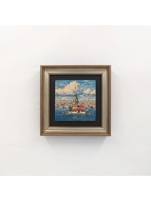 Ahsen resim çerçeve Çerçeveli Doğal Taş Üzerine Kız Kulesi Temalı Baskı Tablo (Seyir)