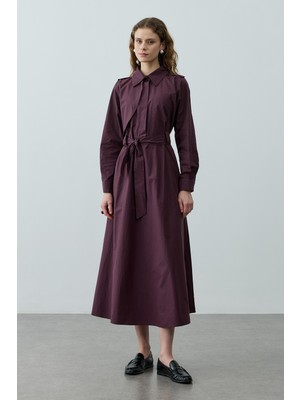 Fahhar Maxi Trenç Elbise Mürdüm