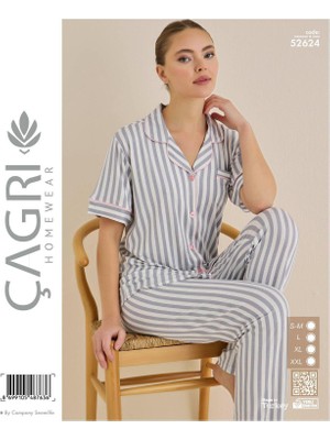 Royam Çağrı Kadın %100 Pamuk Viskon Kısa Kollu Önü Düğmeli Pijama Takımı