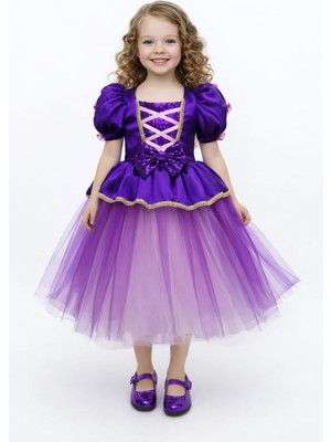 Boztaş Bebe Rapunzel Kısa Kollu Örgü Saç Toka Hediyeli Elbise & Rapunzel Abiye & Rapunzel Kısa Kollu Kostüm