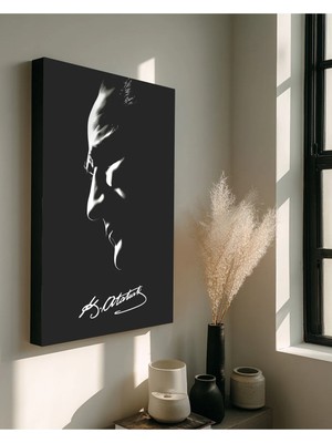 Ahsen resim çerçeve Ahsen Atatürk Kanvas Tablo Siyah Beyaz 30 x 40 cm %100 Pamuk Malzemeden Modern Tasarım