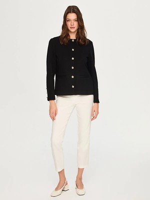 Faik Sönmez Gold Düğme Detaylı Kendinden Dokulu Örme Ceket S26CKT004