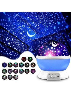 Allians Renkli Projeksiyon LED Işıklı Ay Yıldızlı Gece Lambası Çocuk ve Bebek Odası