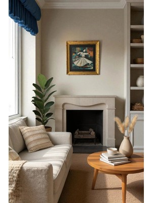 Ahsen resim çerçeve Çerçeveli Doğal Taş Üzerine Semazen Temalı Sürrealist Baskı Tablo (Derviş)