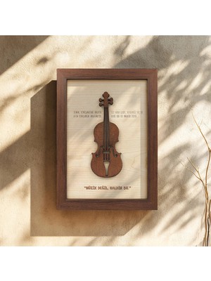 Ahsen resim çerçeve Ceviz Rengi Çerçeveli - Keman Detaylı Kabartmalı - Lazer Yazılı - Ahşap Görünümlü Tablo (Müzik)