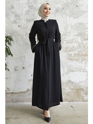 inStyle Salvia Salaş Kol Biye Desenli Siyah Ferace