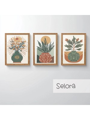 Ahsen resim çerçeve Çerçeveli 3'lü Tablo Set - Duvar Dekoru Soyut Tabloları - Selora