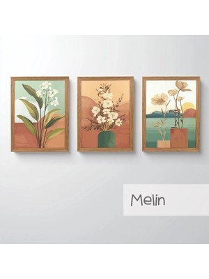 Ahsen resim çerçeve Çerçeveli 3'lü Tablo Set - Duvar Dekoru Soyut Tabloları - Melin