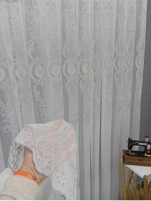 Farbateks Ottoman Gri Gümüş Kort Nakılşlı Salon 3kat Pilei Tül Perde