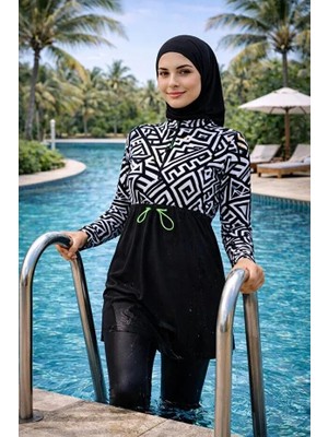 Tesmay Hızlı Kuruyan Paraşüt Kumaş Altı Likralı Mayo Kumaşı Yarım Fermuarlı Kadın Tesettür Mayo 21121