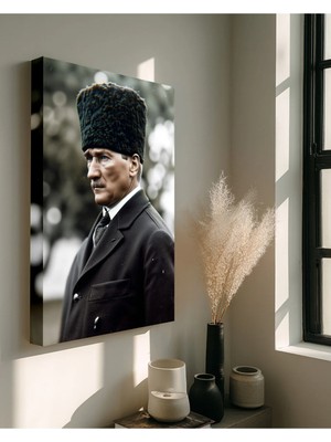 Ahsen resim çerçeve Atatürk Kanvas Tablo Yağlı Boya Tasarım Siyah Beyaz Işyeri Ev