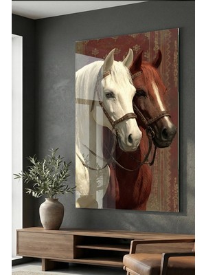 Ahsen resim çerçeve Kırılmaz Cam Tablo 5mm (Kalın) - Ev Işyeri Duvar Dekorasyonu – Ikili At (Dikey)