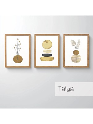 Ahsen resim çerçeve Çerçeveli 3'lü Tablo Set - Duvar Dekoru Soyut Tabloları - Talya