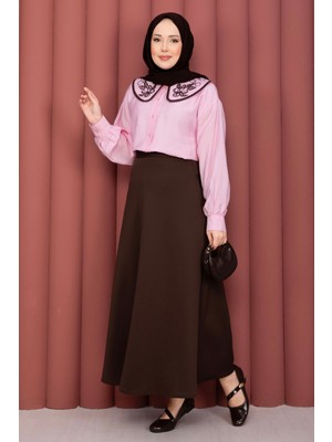 SVS Yaka Nakışlı  Etek Üstü  Gömlek Pembe