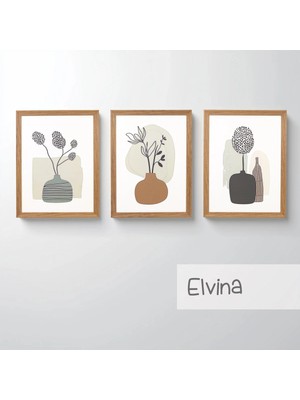 Ahsen resim çerçeve Çerçeveli 3'lü Tablo Set - Duvar Dekoru Soyut Tabloları - Elvina