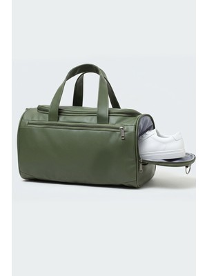 Kaff Yeşil Suni Deri Yan Ayakkabı Bölmeli Unisex Geniş Hacimli Seyahat Spor Fitness Spor Çantası - 00124