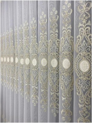 Farbateks Ottoman Altın Gold Kort Nakılşlı Salon 3kat Pilei Tül Perde