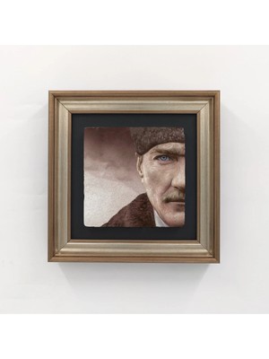 Ahsen resim çerçeve Çerçeveli Doğal Taş Üzerine Atatürk Temalı Baskı Tablo (Lider)