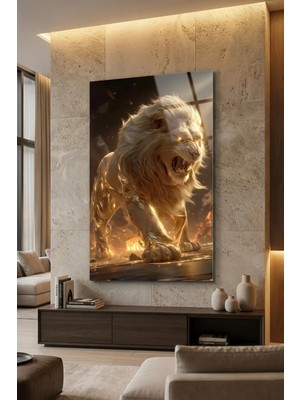 Ahsen resim çerçeve Kırılmaz Cam Tablo 5mm (Kalın) - Ev Işyeri Duvar Dekorasyonu - Soyut Aslan Tasarımlar (Dikey)