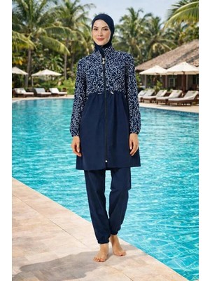 Tesmay Hızlı Kuruyan Paraşüt Kumaş Önden Fermuarlı Kadın Tesettür Mayo 22199