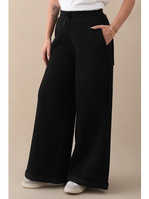 inStyle Şardonlu Bol Paça Siyah Eşofman Altı