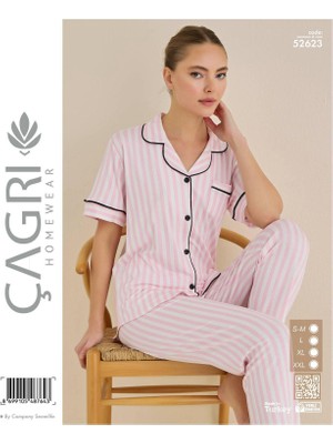 Royam Çağrı Kadın %100 Pamuk Viskon Kısa Kollu Önü Düğmeli Pijama Takımı