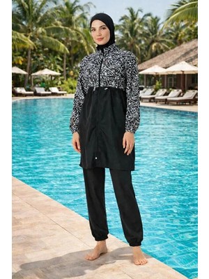 Tesmay Hızlı Kuruyan Paraşüt Kumaş Önden Fermuarlı Kadın Tesettür Mayo 22199
