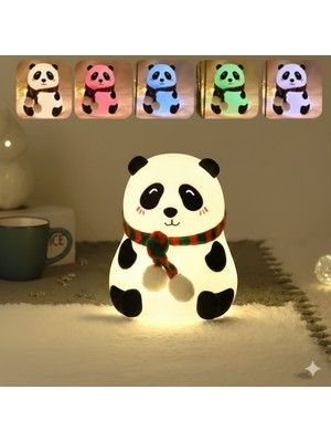 Allians Renkli Panda Figürlü Şarjlı LED Gece Lambası, Bebek ve Çocuk Odası Için