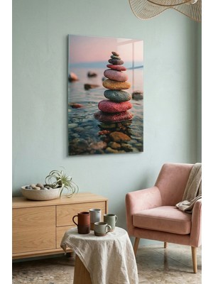 Ahsen resim çerçeve Kırılmaz Cam Tablo 5mm (Kalın) - Ev Işyeri Duvar Dekorasyonu - Soyut Taşlar Tasarımlar (Dikey)