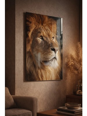 Ahsen resim çerçeve Kırılmaz Cam Tablo 5mm (Kalın) - Ev Işyeri Duvar Dekorasyonu – Aslan (Dikey)