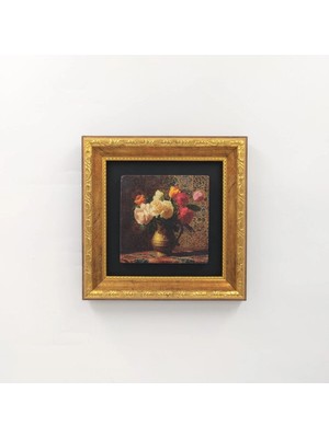 Ahsen resim çerçeve Çerçeveli Doğal Taş Üzerine Çiçek ve Vazo Temalı Baskı Tablo (Demet)