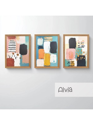 Ahsen resim çerçeve Çerçeveli 3'lü Tablo Set - Duvar Dekoru Soyut Tabloları - Alvia
