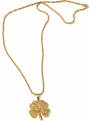 Vipfoni Altın Kaplama 60 cm Burgu Zincirli 4 Yaprak Yonca Kolye