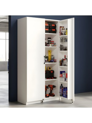 Misterium Elite Iki Kapaklı Çok Amaçlı Kiler Erzak Dolabı - Geniş Alan Düzenleyici & Atölye Tamirhane Malzeme Dolabı - Beyaz