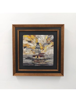 Ahsen resim çerçeve Çerçeveli Doğal Taş Üzerine Mozaik Istanbul Temalı Baskı Tablo (Kız Kulesi )