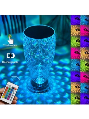 Allians Şarjlı Kristal Elmas Masa Lambası, LED Işıklı, Dokunmatik, Akrilik Tasarım