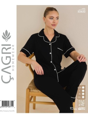 Royam Çağrı Kadın %100 Pamuk Viskon Kısa Kollu Önü Düğmeli Pijama Takımı