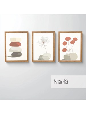 Ahsen resim çerçeve Çerçeveli 3'lü Tablo Set - Duvar Dekoru Soyut Tabloları - Neria