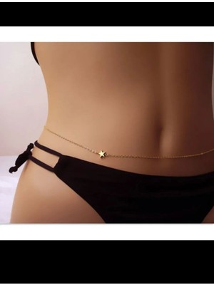 Özbience Yıldız Detaylı Gold Kaplama Bel Zinciri, Şıklığınıza Işıltı Katın