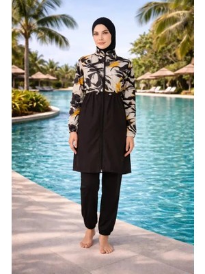Tesmay Hızlı Kuruyan Paraşüt Kumaş Önden Fermuarlı Kadın Tesettür Mayo 22204