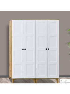 Yuvaset Home Kare Çam Beyaz 4 Kapılı Dolap
