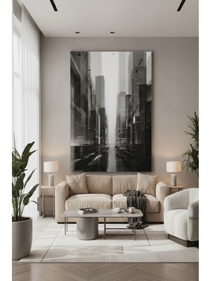 Ahsen resim çerçeve Kırılmaz Cam Tablo 5mm (Kalın) - Ev Işyeri Duvar Dekorasyonu - Soyut Bina Tasarımlar (Dikey)