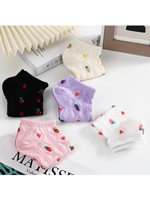 Karayel Çorap Meyve Desenli Kabartma Modelli Kadın Patik Çorap Seti 5'çift