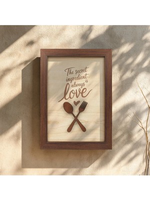 Ahsen resim çerçeve Ceviz Rengi Çerçeveli - Mutfak Detaylı Kabartmalı - Lazer Yazılı - Ahşap Görünümlü Tablo (Love)